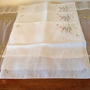 Embroidered White Linen Napkins Set of 3
